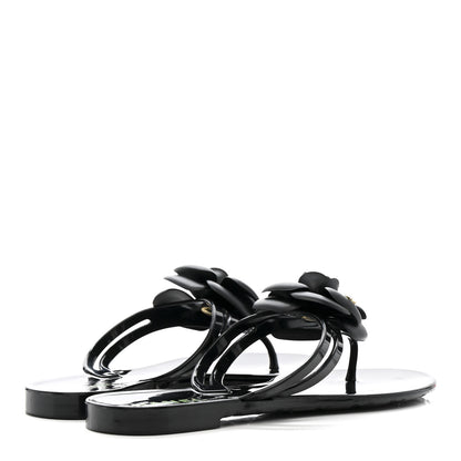 Chanel Jelly Camellia Thong Sandals 37 Black 5 of 10