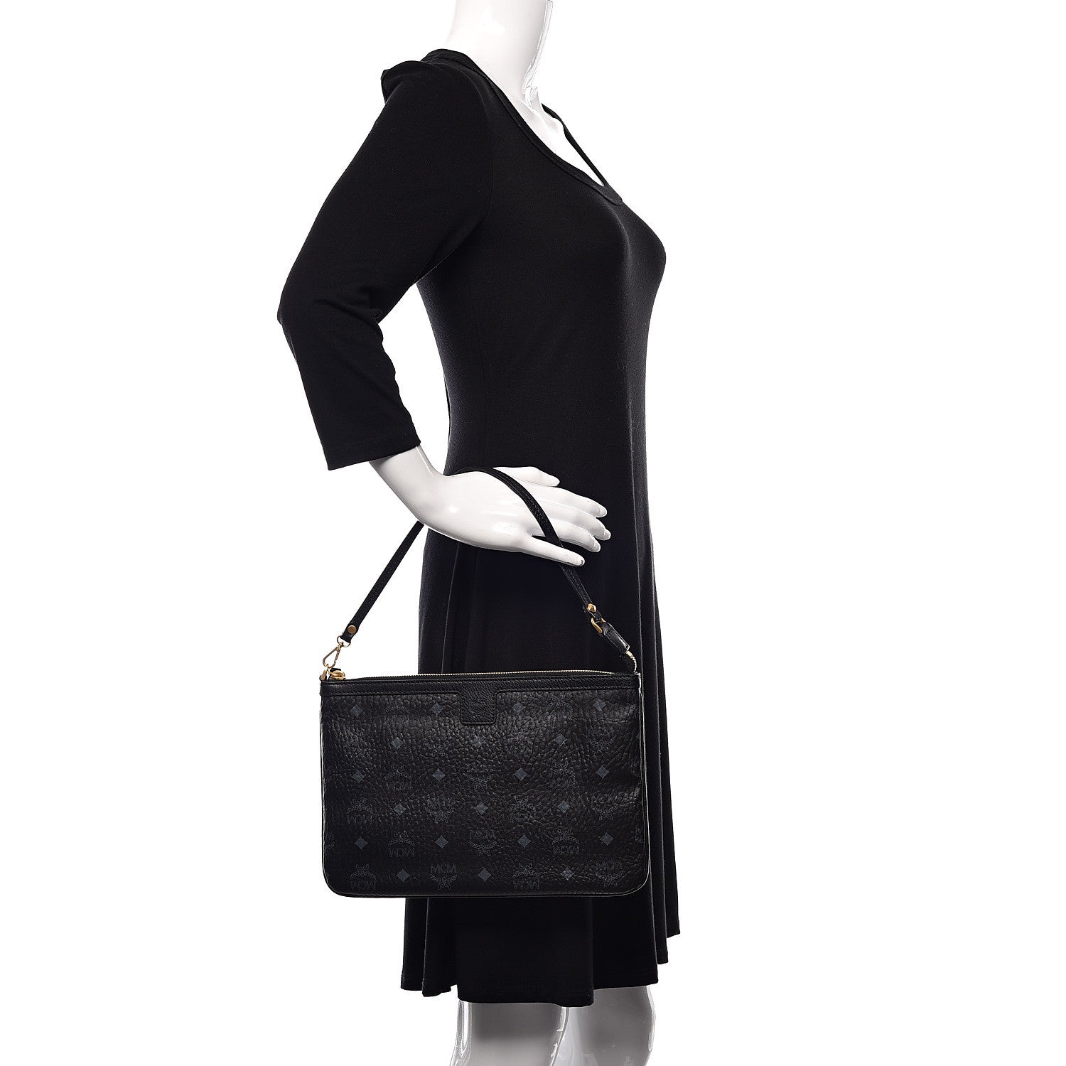 MCM Visetos Liz Shopper Tote Pouch Black 2 of 9