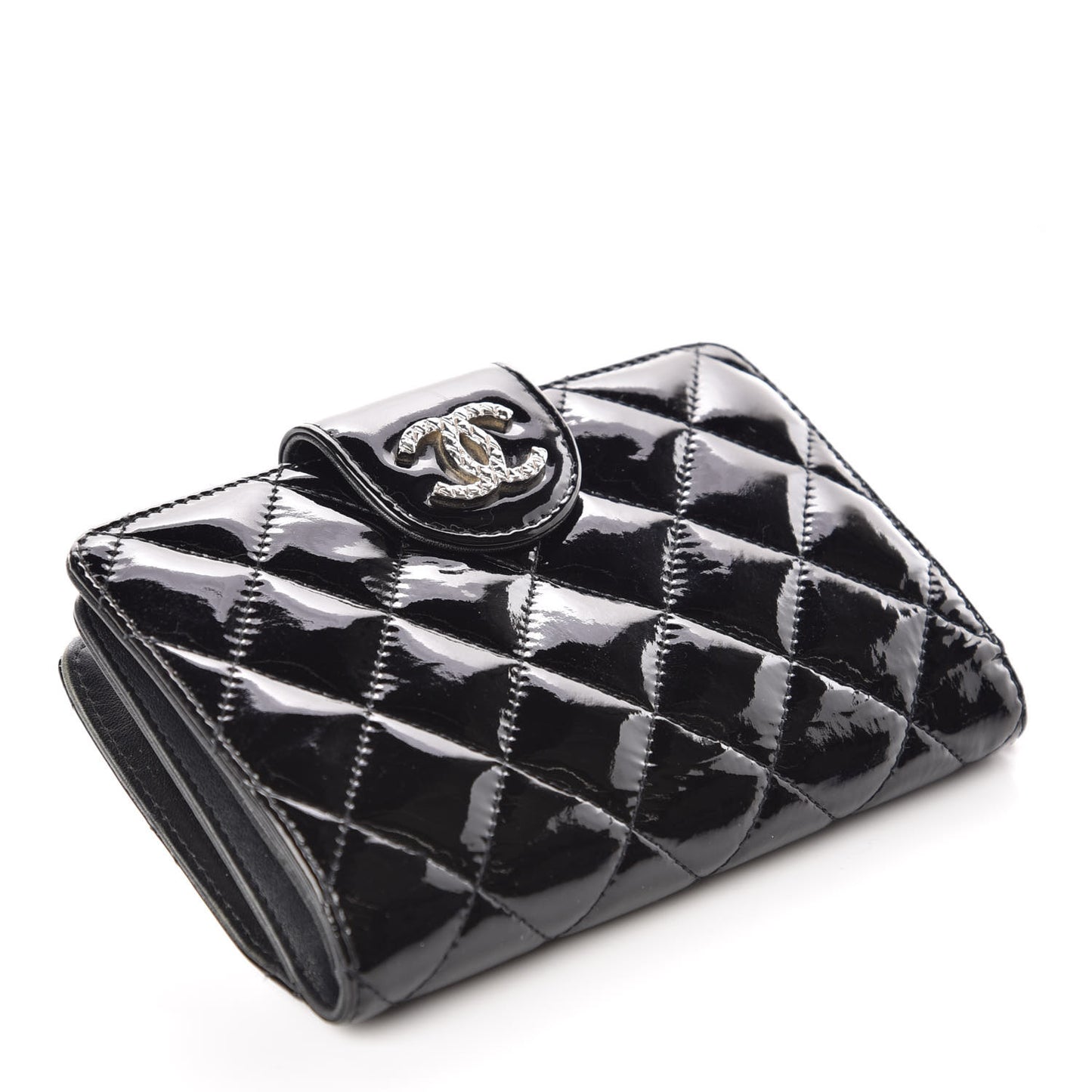 Patent Quilted Brilliant Zipped Pocket Wallet Black