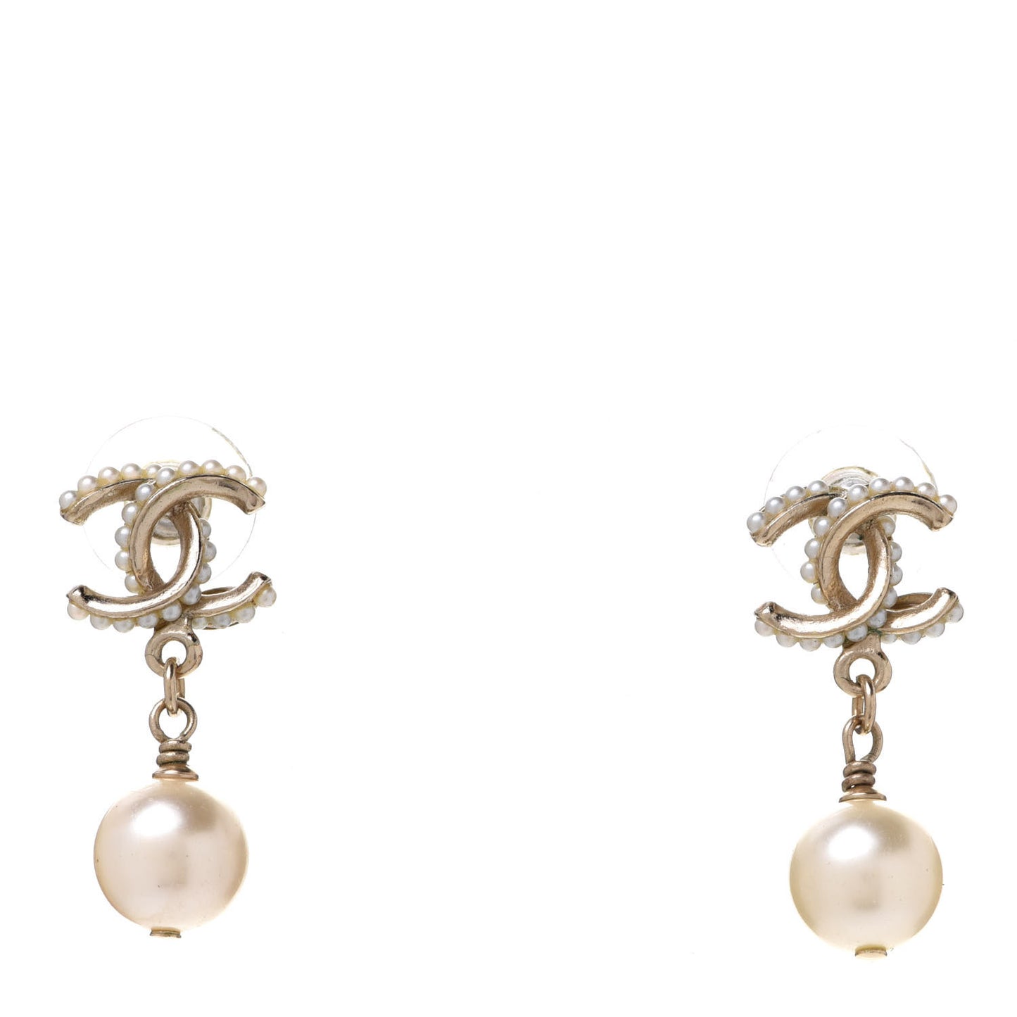 Pearl Twisted CC Drop Earrings Light Gold White