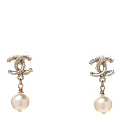 Chanel Pearl Twisted CC Drop Earrings Light Gold White 1 of 5