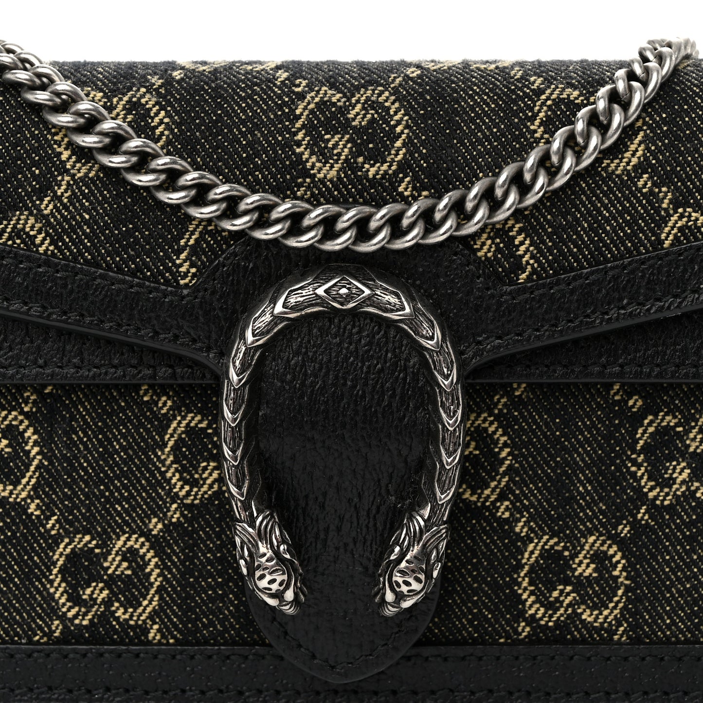 Jacquard Black Denim GG Monogram Super Mini Dionysus Shoulder Bag Black Ivory