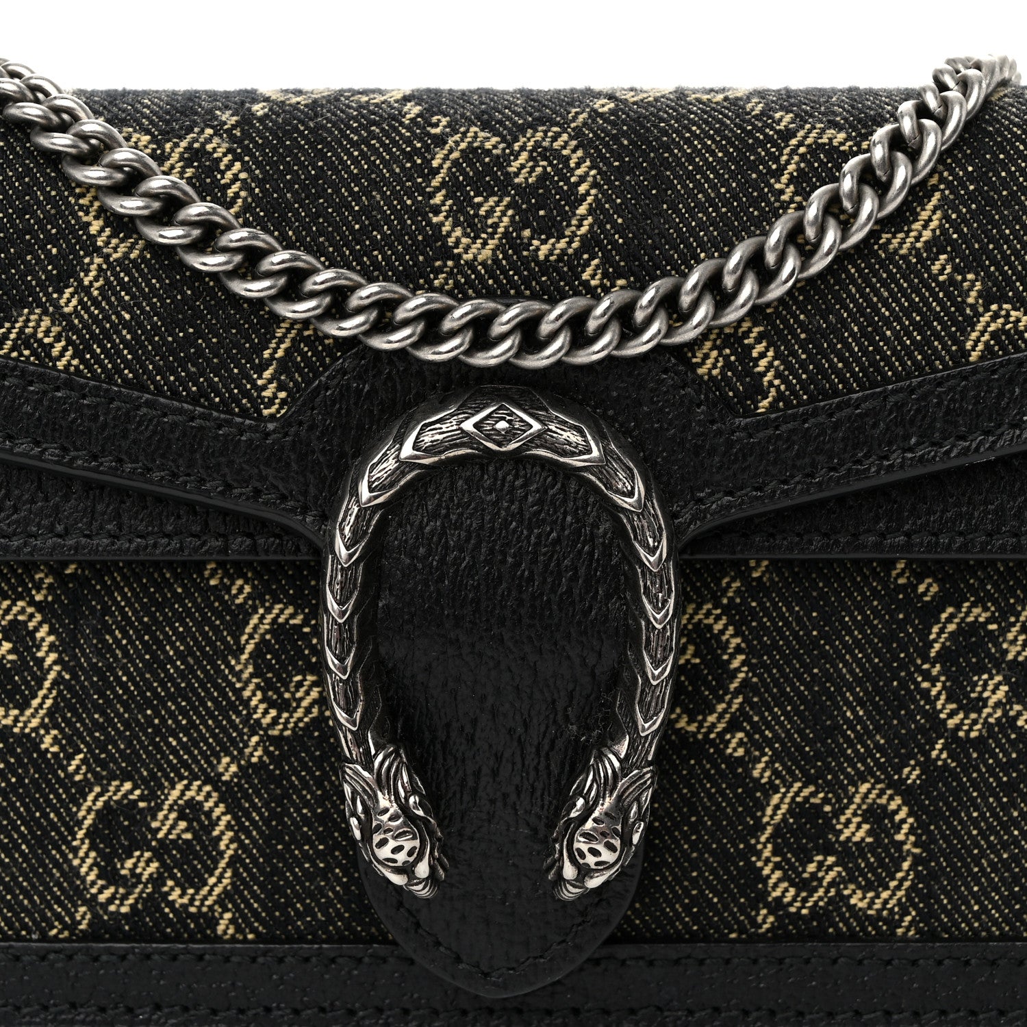Gucci Jacquard Black Denim GG Monogram Super Mini Dionysus Shoulder Bag Black Ivory 7 of 9