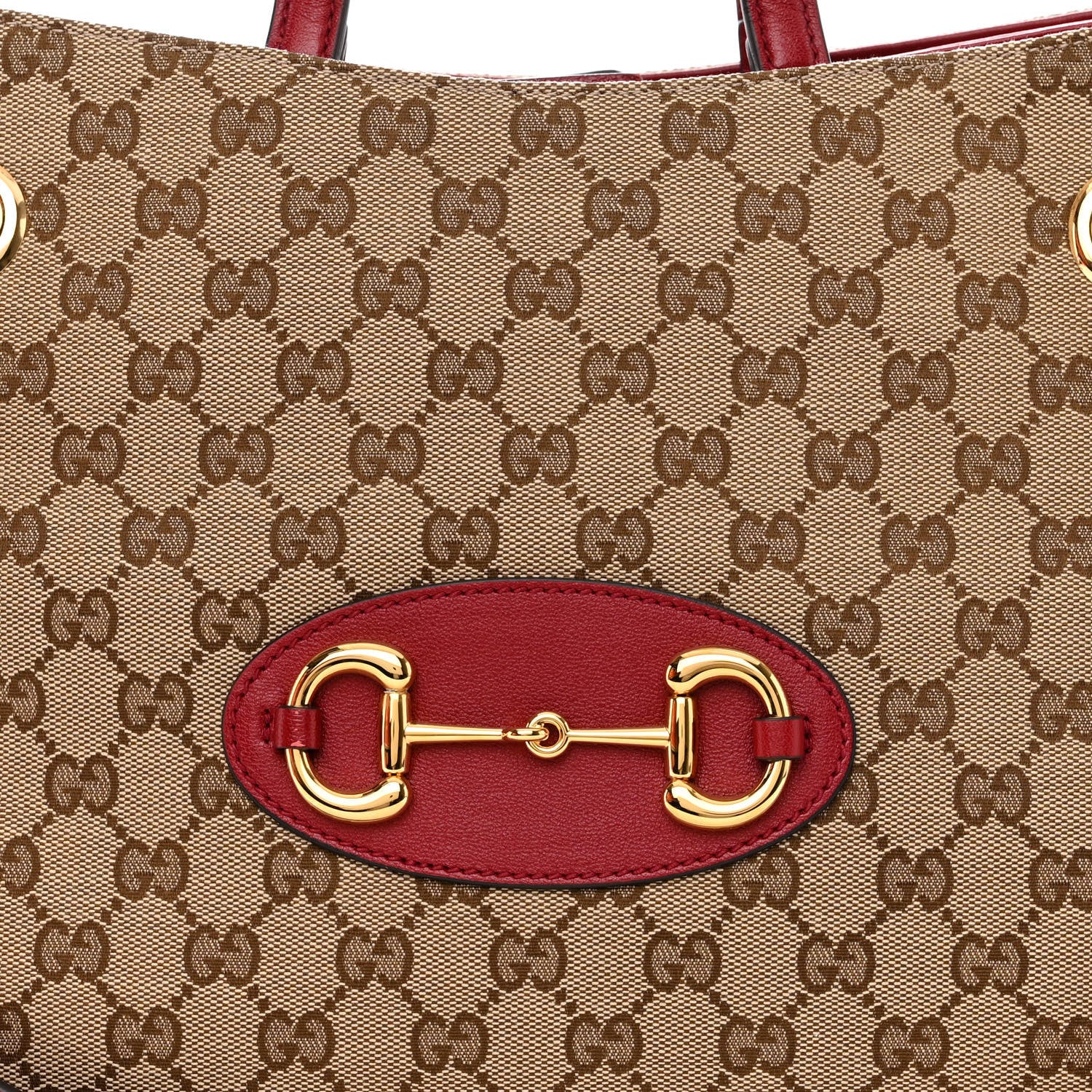 Gucci Monogram New Sakai Calfskin Lux Medium Horsebit 1955 Tote Bag Beige Ebony New Cherry Red 9 of 12