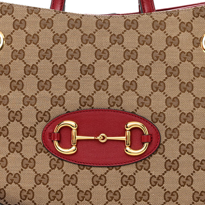 Gucci Monogram New Sakai Calfskin Lux Medium Horsebit 1955 Tote Bag Beige Ebony New Cherry Red 9 of 12