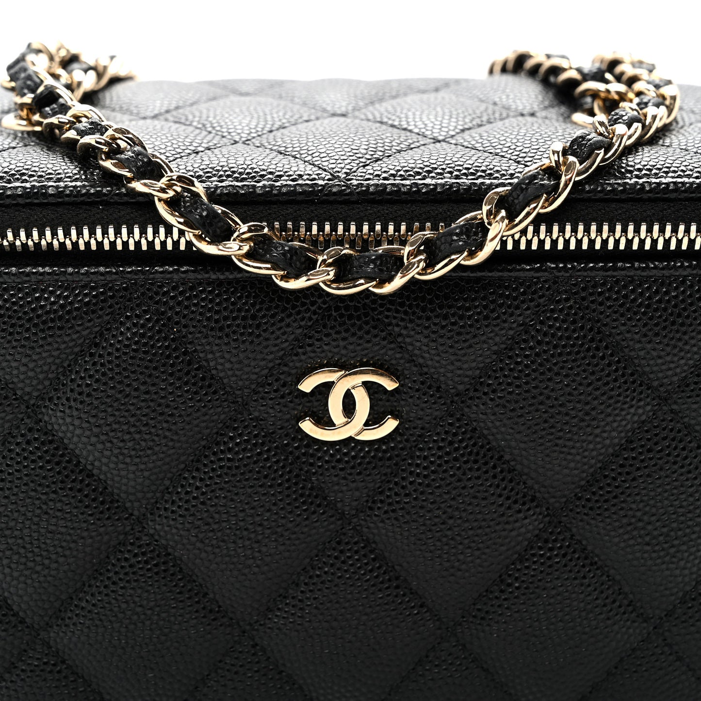 Caviar Quilted Small Vanity Case With Chain Black