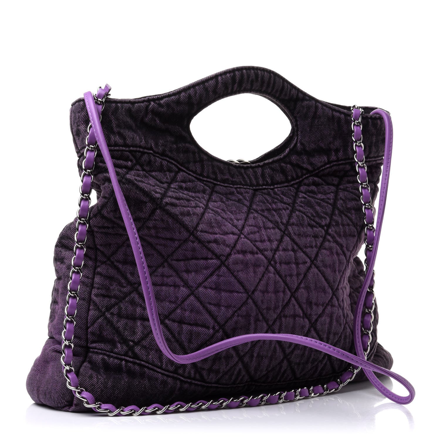 Chanel Denim Quilted Large 31 Denimpression Shopping Bag Purple Black 3 of 10