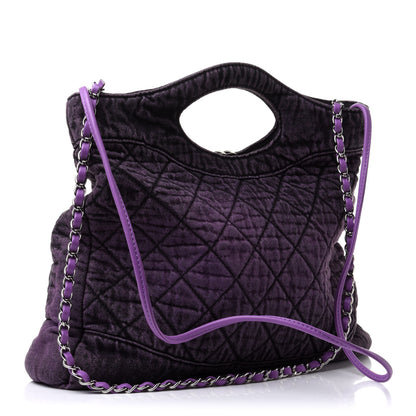 Chanel Denim Quilted Large 31 Denimpression Shopping Bag Purple Black 3 of 10