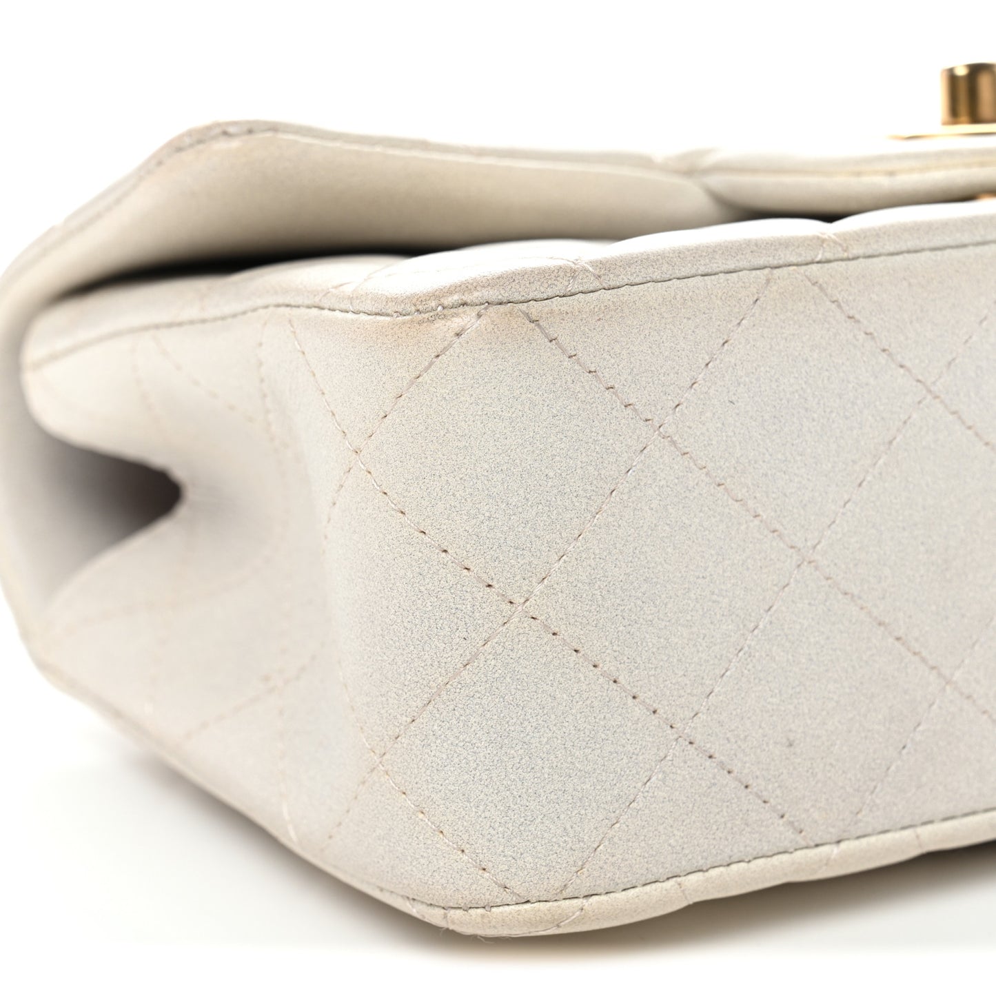 Iridescent Lambskin Quilted Mini Top Handle Rectangular Flap White