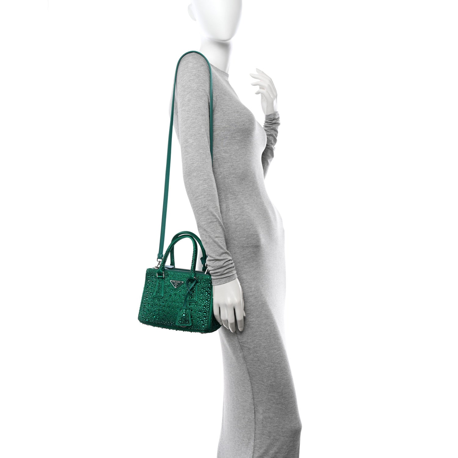 Prada Satin Crystal Mini Galleria Double Zip Tote Mango 3 of 10