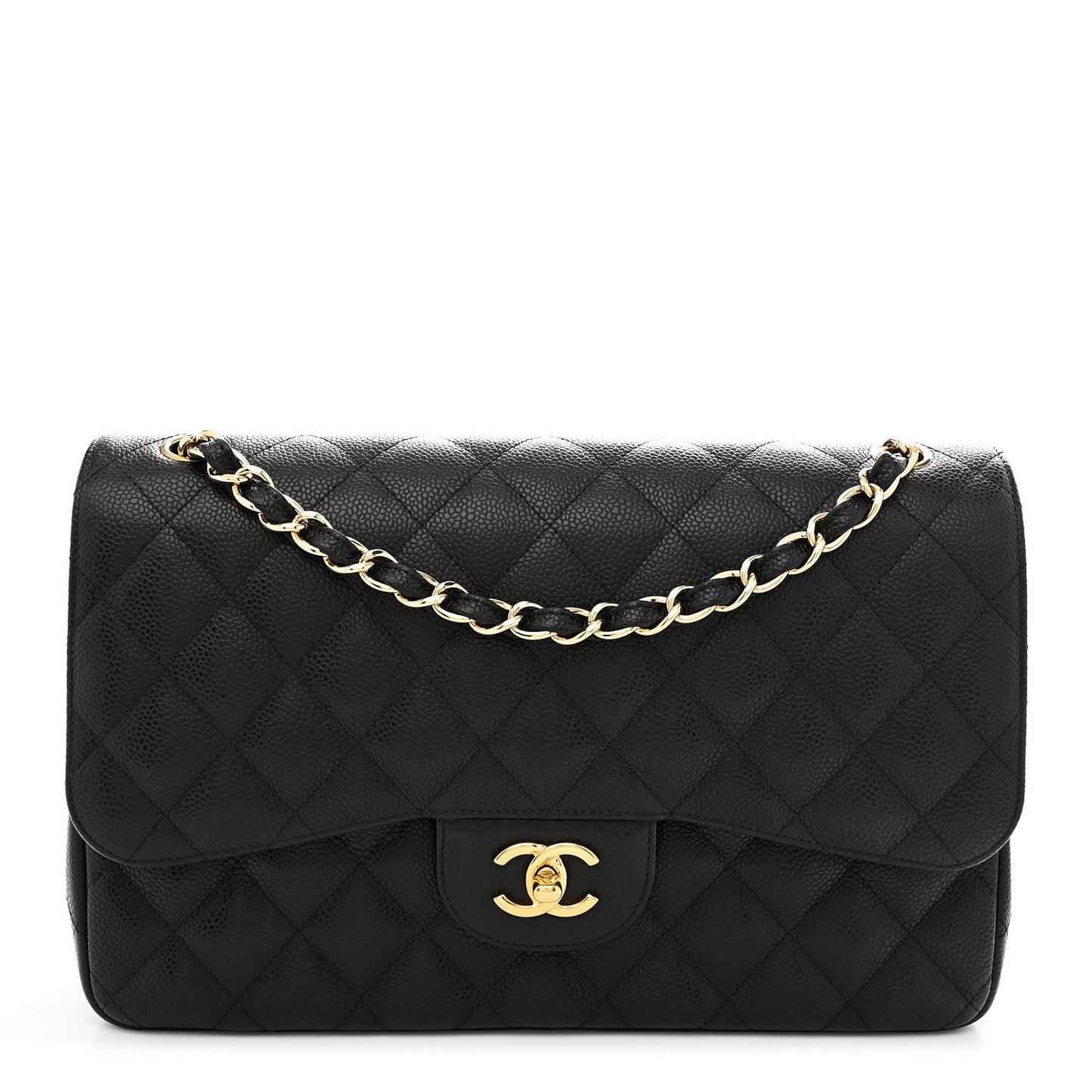 Caviar Quilted Jumbo Double Flap Black