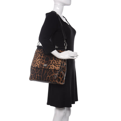 Dolce & Gabbana Dauphine Leopard Print Large Miss Sicily Satchel Black 2 of 10