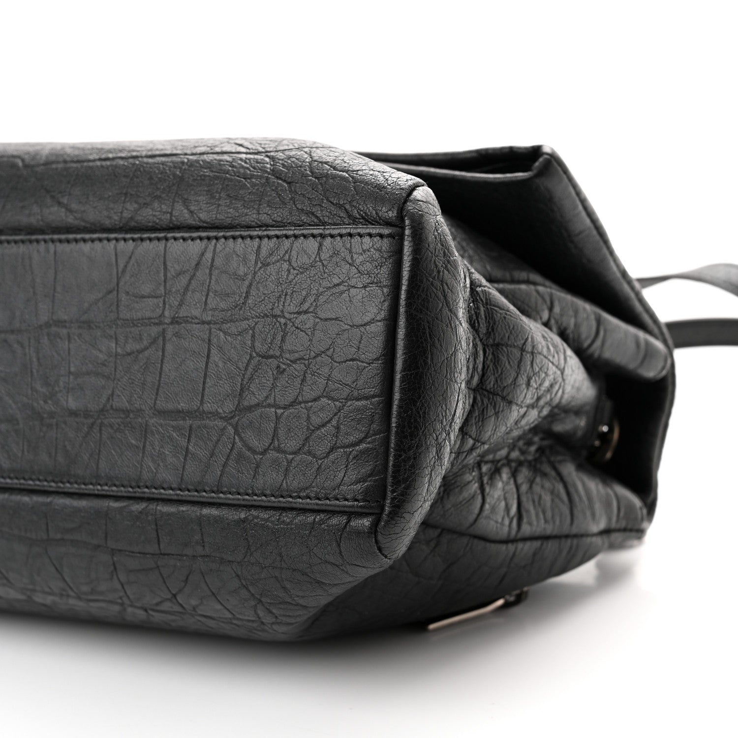 Saint Laurent Calfskin Crocodile Embossed Medium West Hollywood Monogram Fold-Over Grey 7 of 7