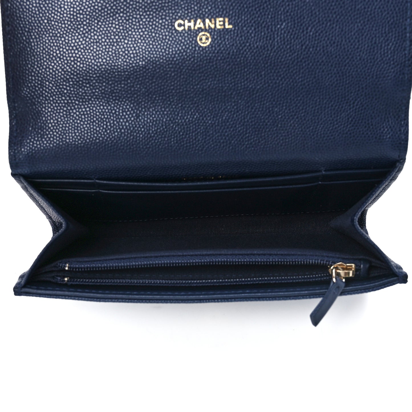 Caviar Quilted Crystal Long Flap Wallet Navy Blue