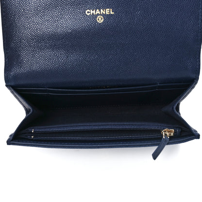 Chanel Caviar Quilted Crystal Long Flap Wallet Navy Blue 5 of 13
