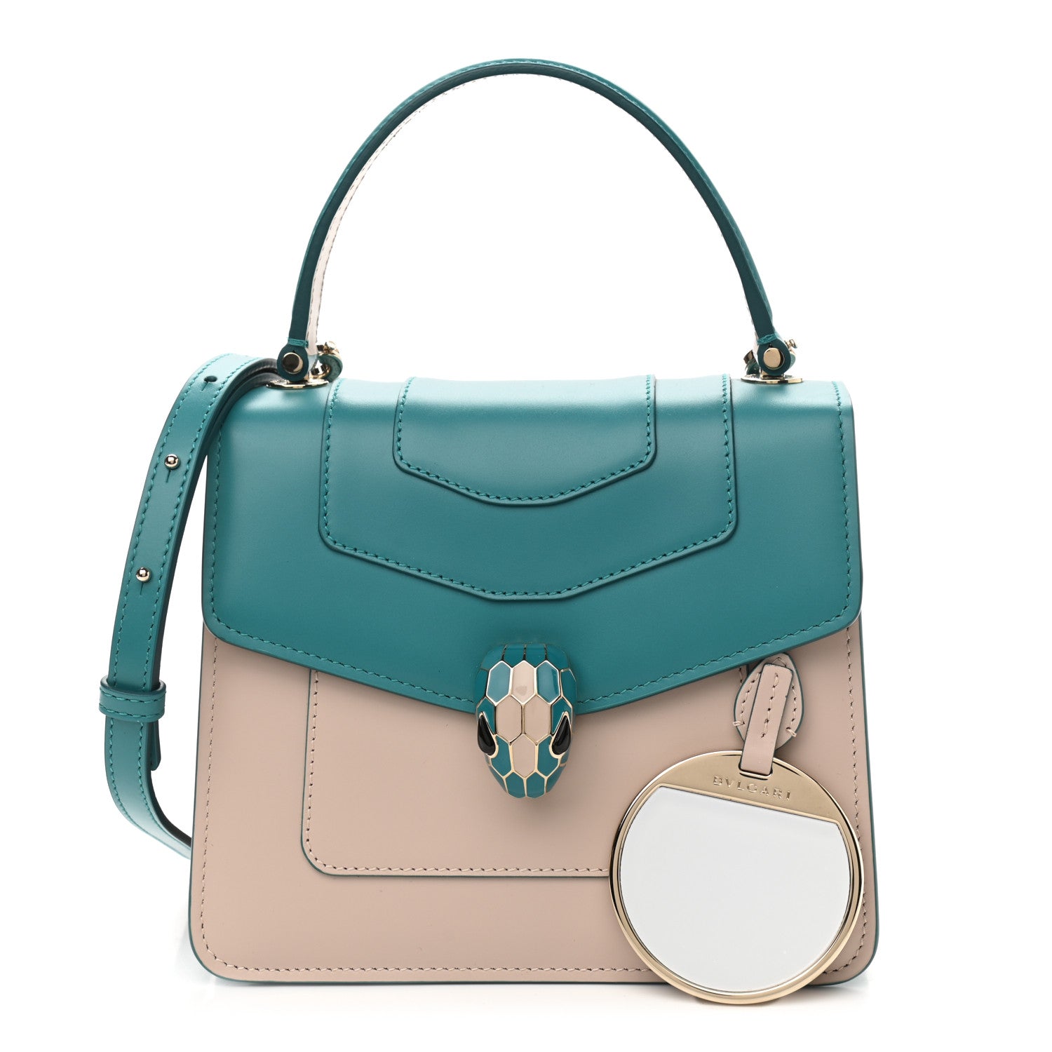 Bulgari Calfskin Contrast Serpenti Forever Top Handle Tropical Turquoise Milky Opal 1 of 9