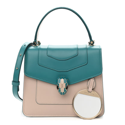Bulgari Calfskin Contrast Serpenti Forever Top Handle Tropical Turquoise Milky Opal 1 of 9