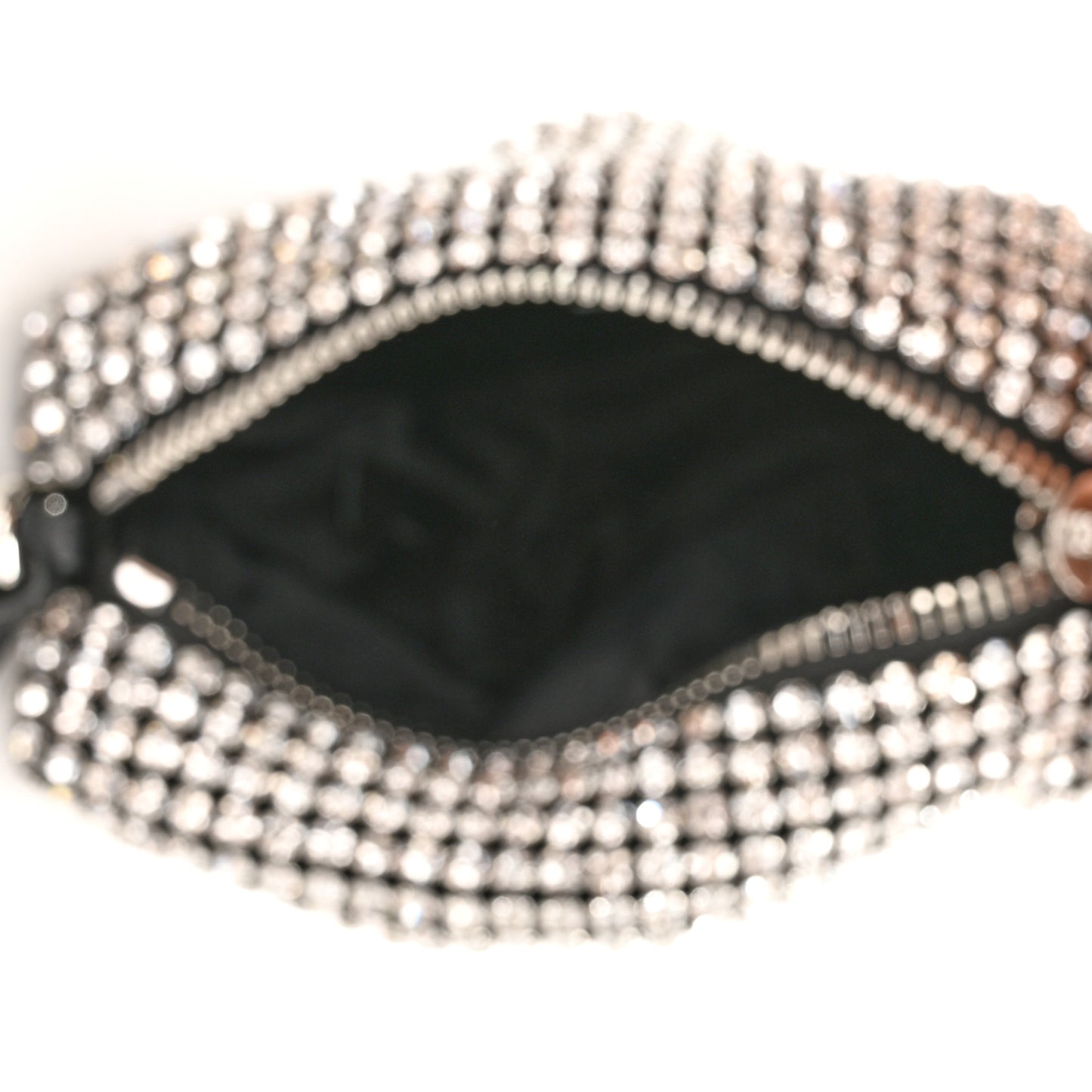 Mesh Crystal Rhinestone Mini Heiress Pouch Black Silver