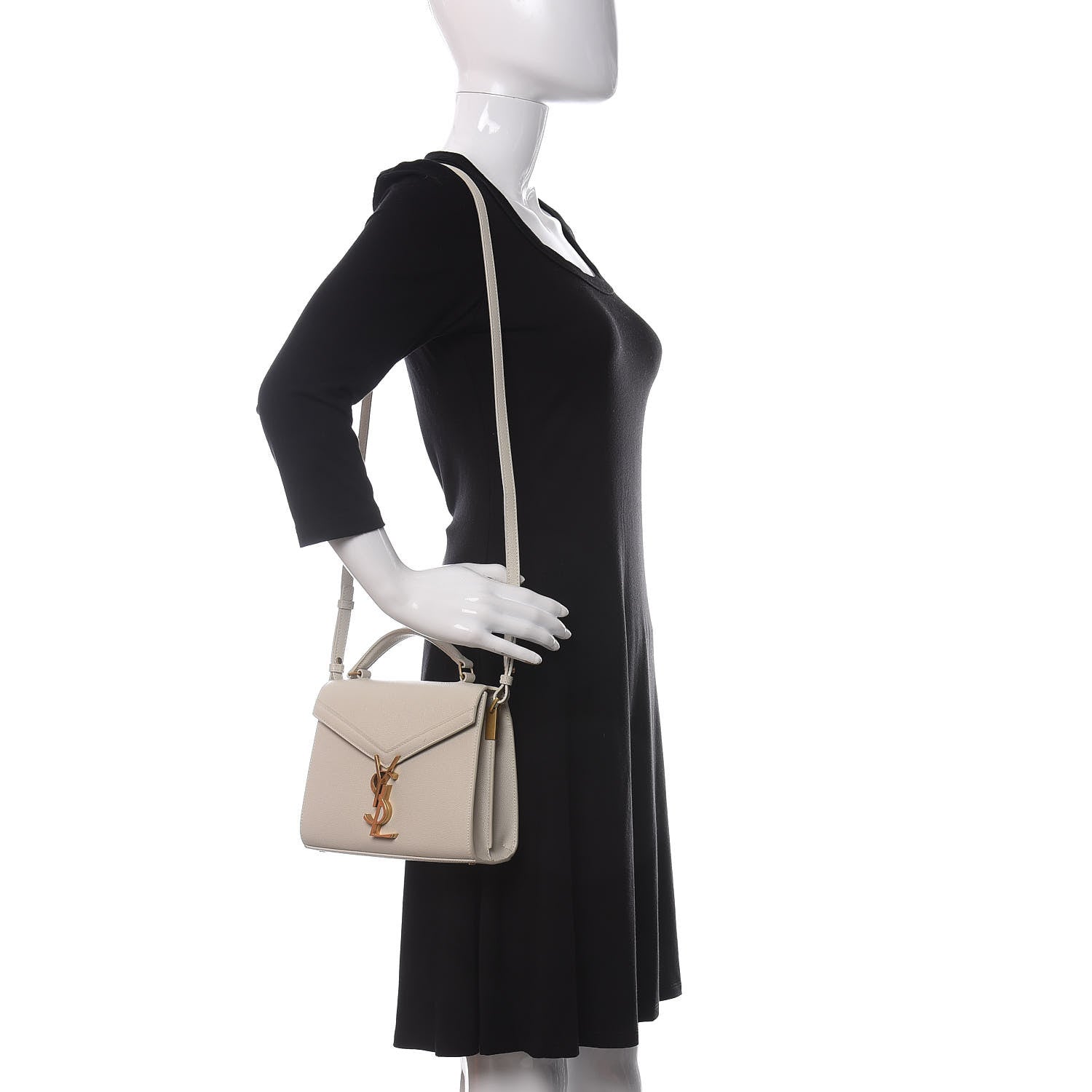 Saint Laurent Grain de Poudre Mini Classic Monogram Cassandra Top Handle Crema Soft Rouge Legion 2 of 11