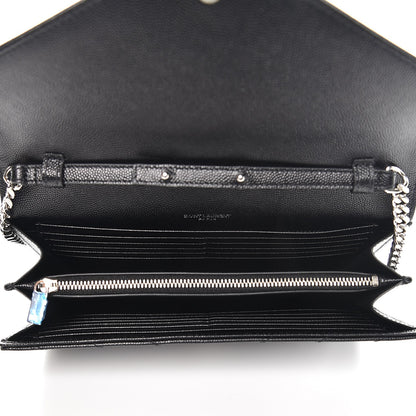 Saint Laurent Grain De Poudre Matelasse Chevron Monogram Chain Wallet Black 5 of 6
