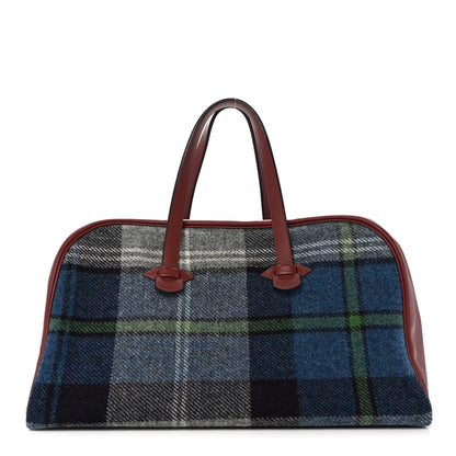Hermes Evercolor Wool Tweed Tartan Galop d'Hermes Fourre Tout 50 Rouge H Bleu De Malte 1 of 12