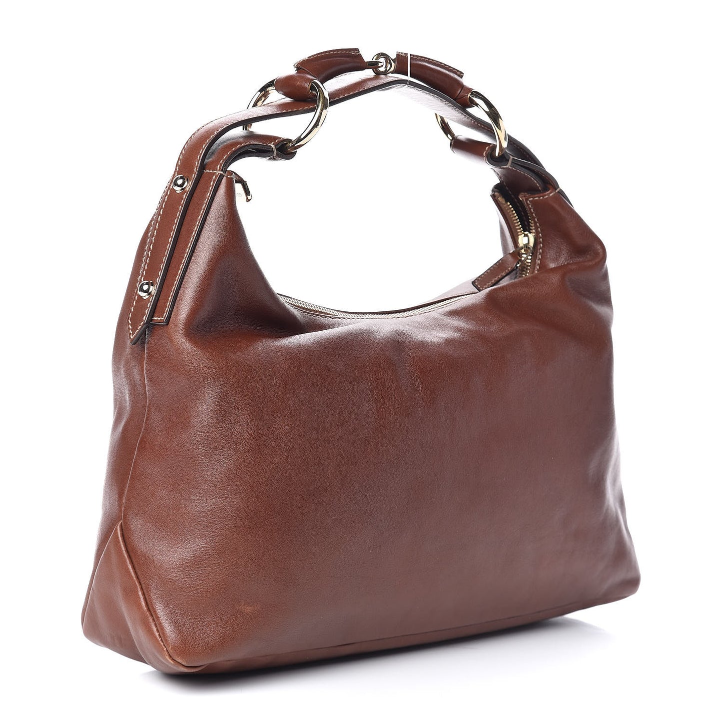 Calfskin Medium Horsebit Chain Hobo Brown