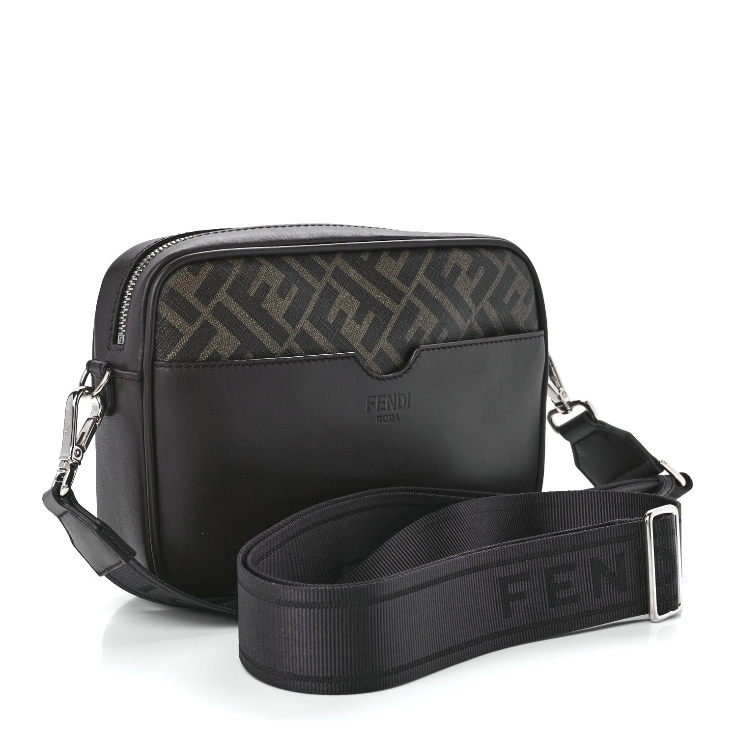 Fendi Shiny Glazed Fabric Vitello Cover FF 1974 Logo Medium Camera Case Tobacco Moro Giallo Ebano 3 of 13