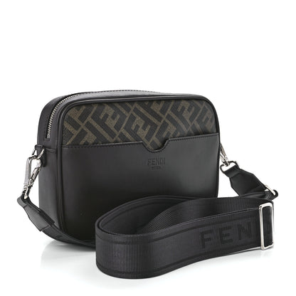 Fendi Shiny Glazed Fabric Vitello Cover FF 1974 Logo Medium Camera Case Tobacco Moro Giallo Ebano 3 of 13