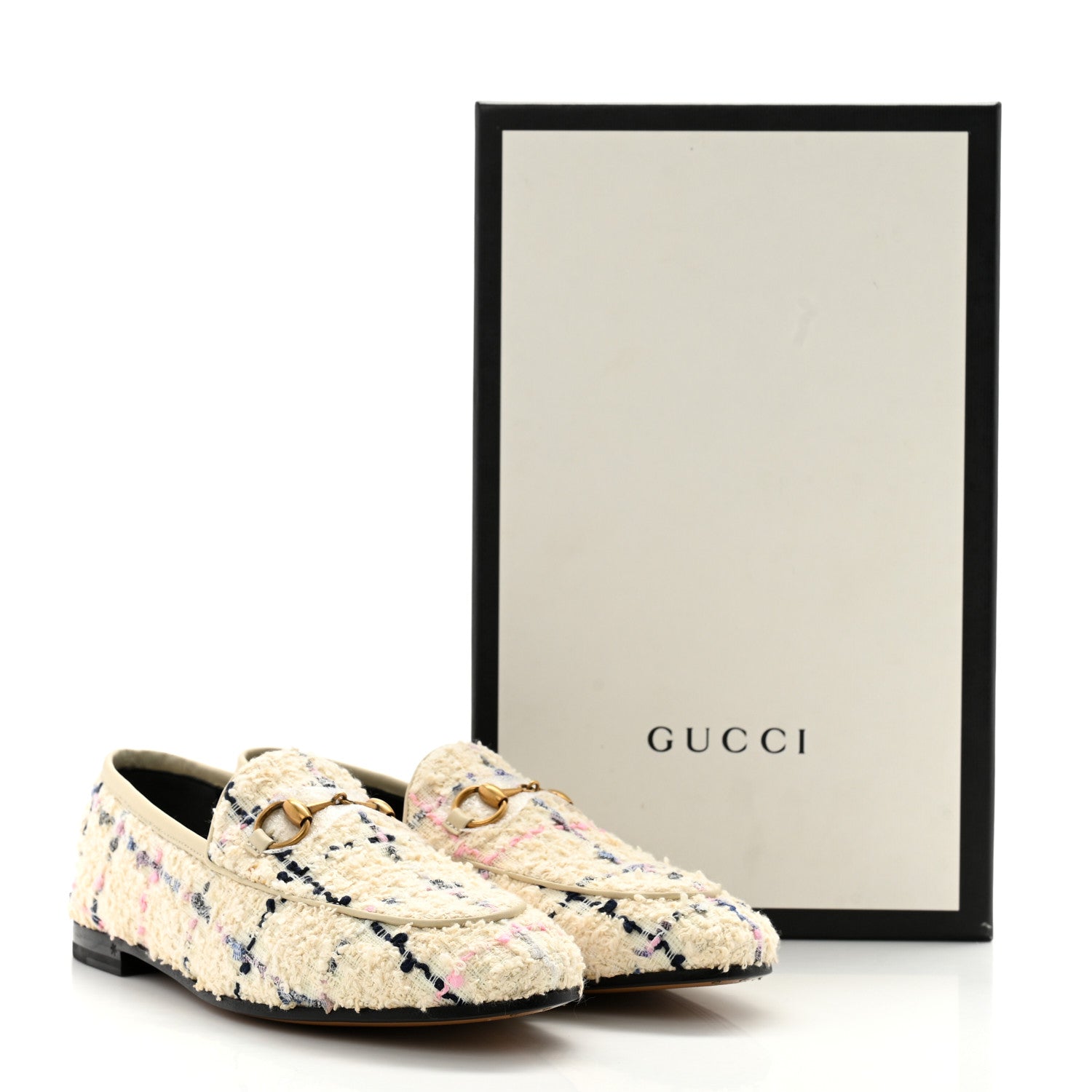 Gucci Wool Tweed Boucle Horsebit Womens Jordaan Loafers 36.5 Ivory 10 of 10