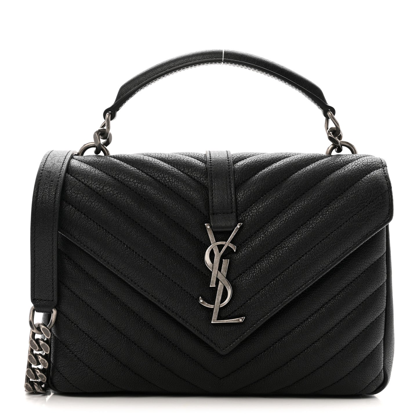 Sheepskin Matelasse Chevron Monogram Medium College Bag Black