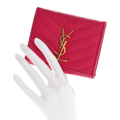 Saint Laurent Grain De Poudre Matelasse Chevron Monogram Compact Wallet Bubblegum 2 of 10