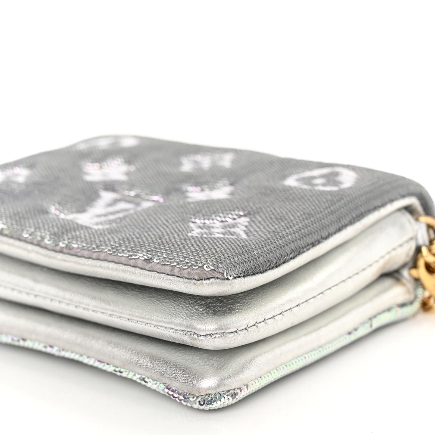 Satin Sequin Embroidered Monogram Coussin Belt Bag Silver
