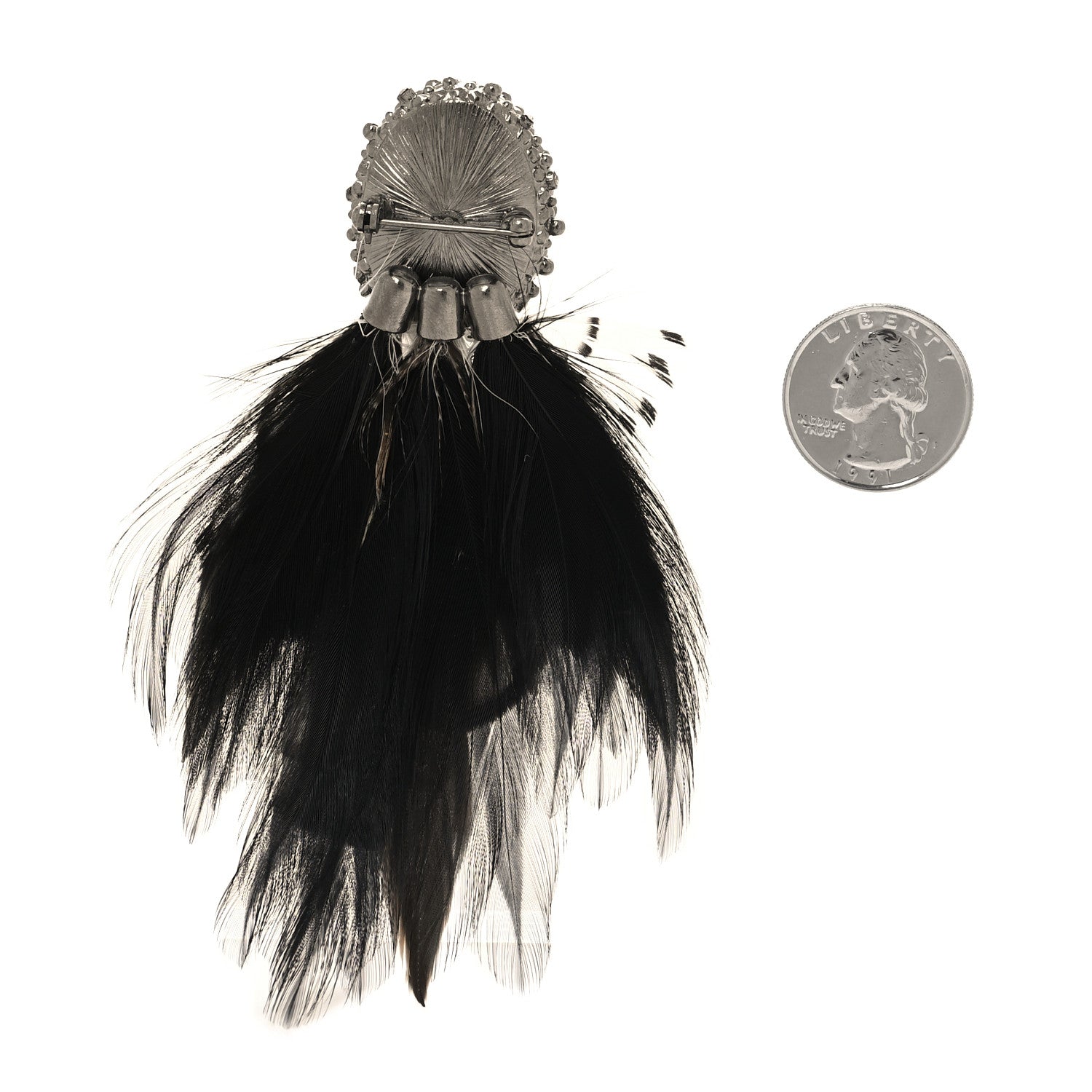 Chanel Feather Metal Crystal CC Brooch Ruthenium Grey 2 of 4