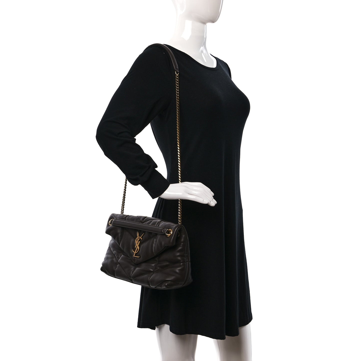 Lambskin Quilted Small Loulou Puffer Monogram Chain Satchel Dark Ganache