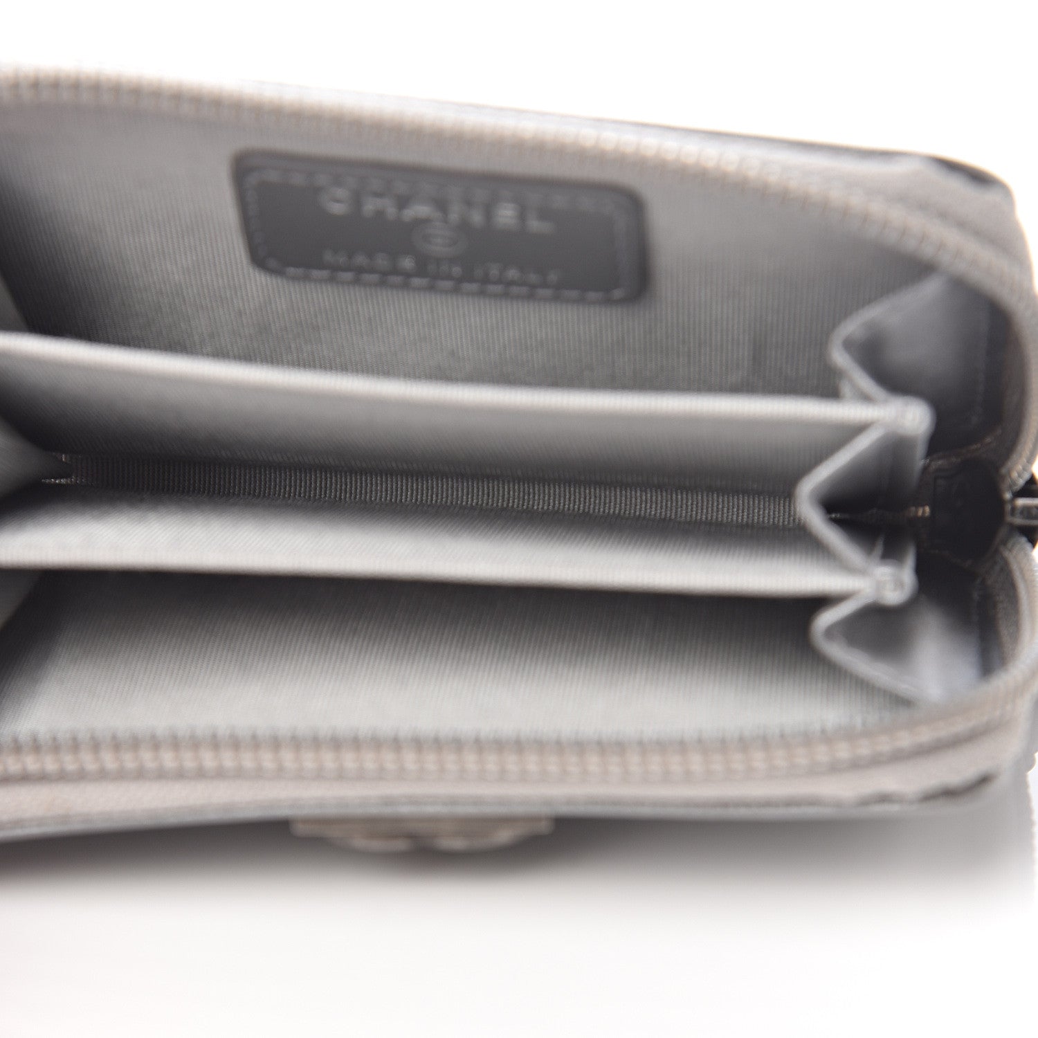 Chanel Metallic Caviar Quilted Boy Zip Around Coin Purse Wallet Silver 4 of 7
