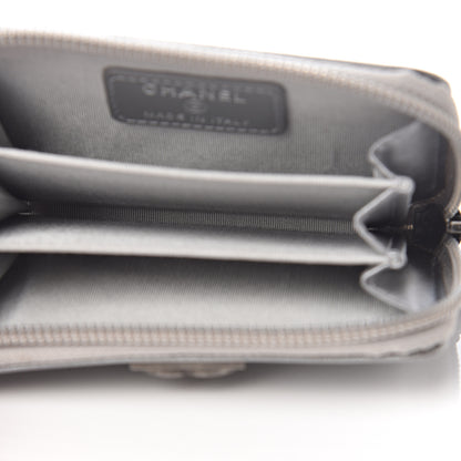Chanel Metallic Caviar Quilted Boy Zip Around Coin Purse Wallet Silver 4 of 7