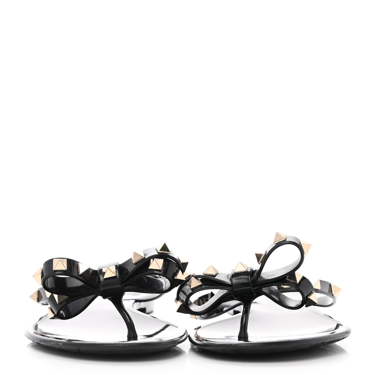 PVC Jelly Rockstud Bow Thong Sandals 41 Black