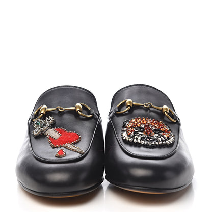 Gucci Calfskin Crystal Tiger Embroidered Womens Princetown Slippers 36 Black 2 of 9
