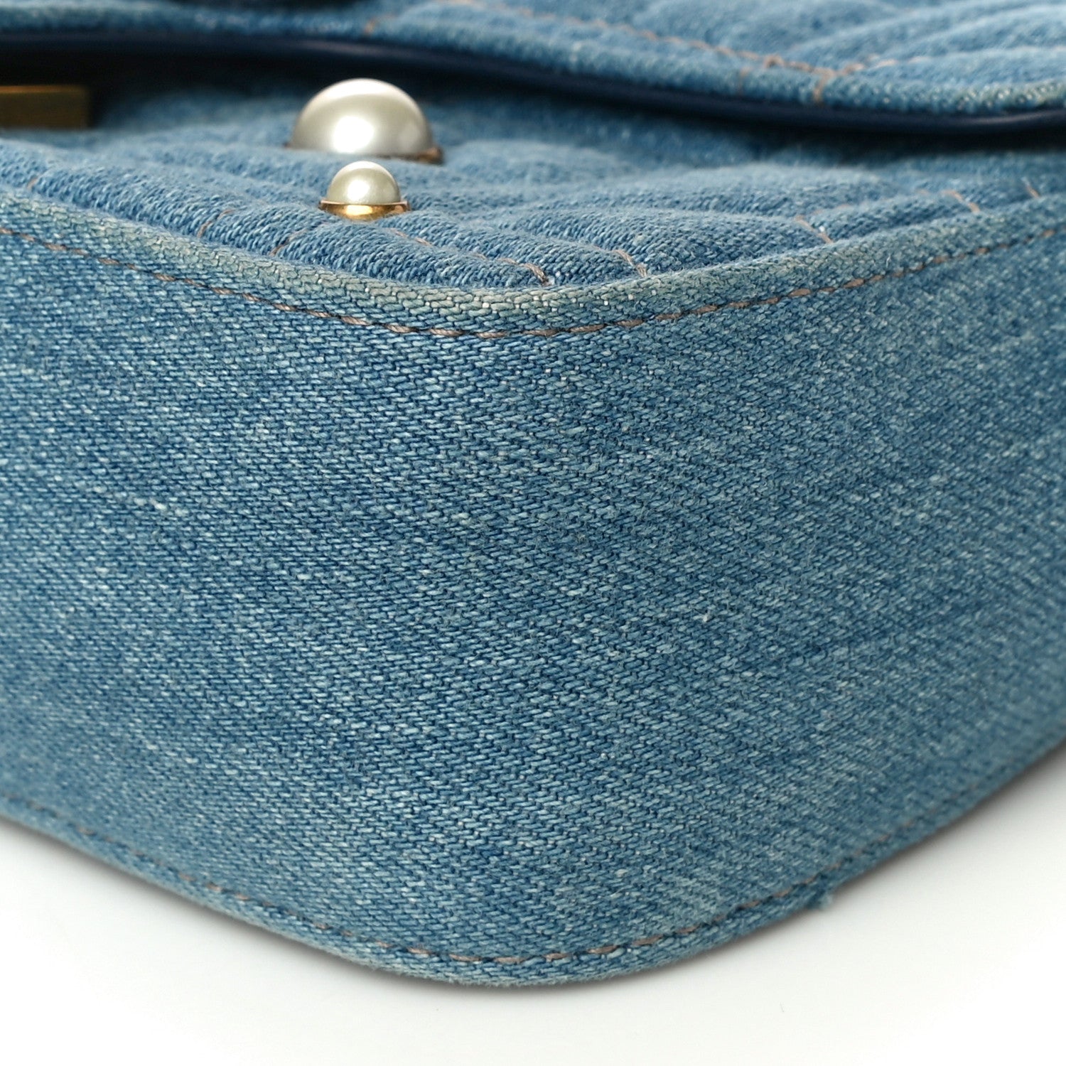 Gucci Denim Matelasse Pearl Studded Mini GG Marmont Shoulder Bag Blue 10 of 15
