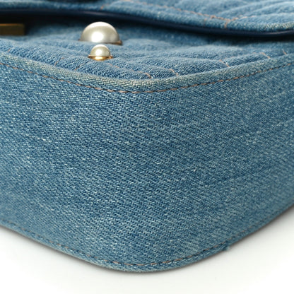 Gucci Denim Matelasse Pearl Studded Mini GG Marmont Shoulder Bag Blue 10 of 15