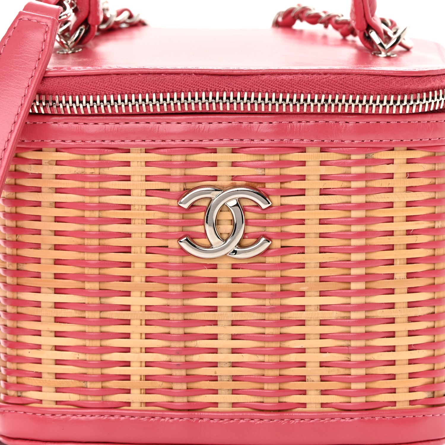 Chanel Calfskin Raffia Small Take Away Vanity Case Bag Pink Beige 8 of 11