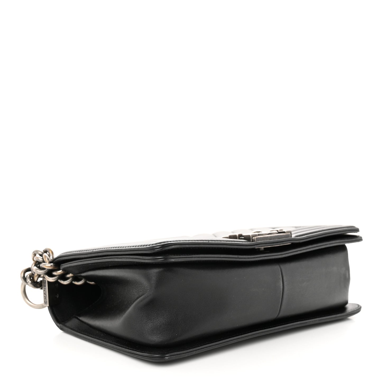 Calfskin Chevron Quilted Medium Boy Flap Black