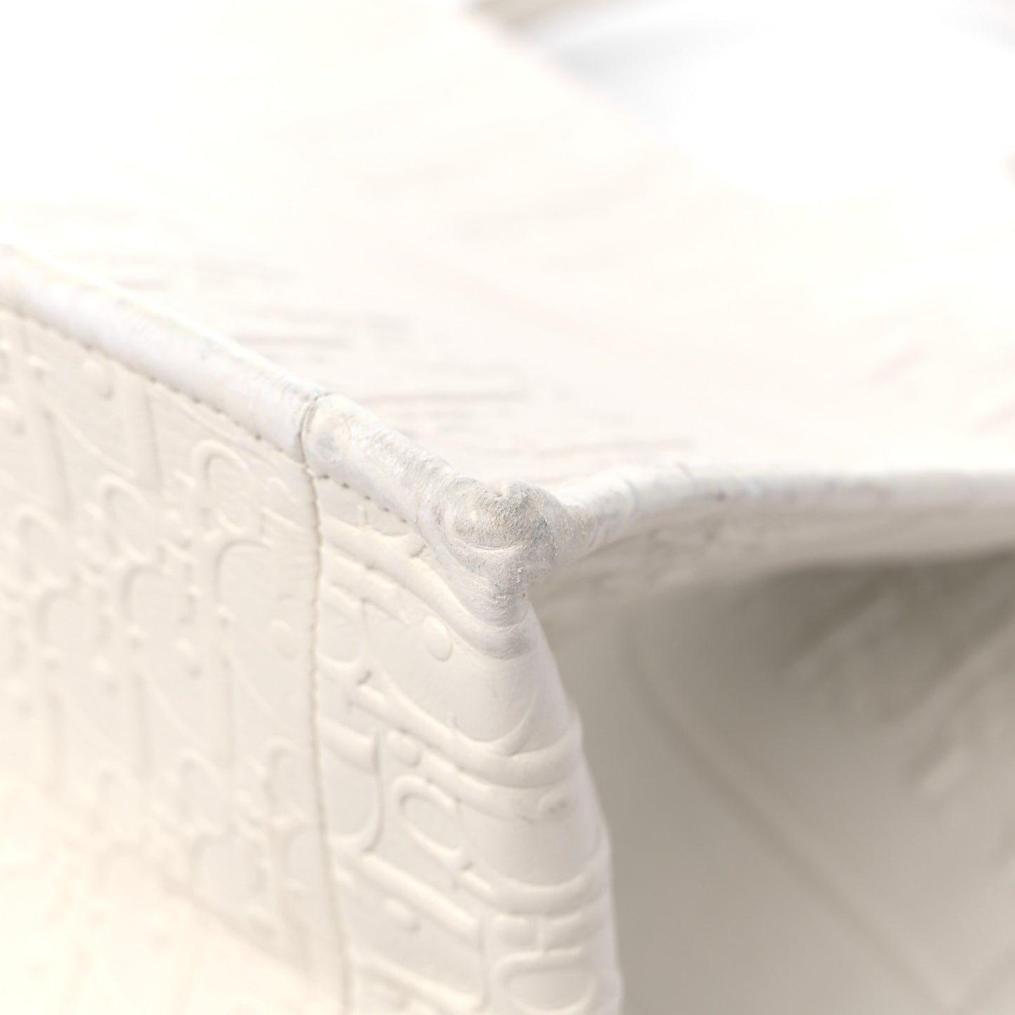 Oblique Calfskin Embossed Medium Book Tote Ivory