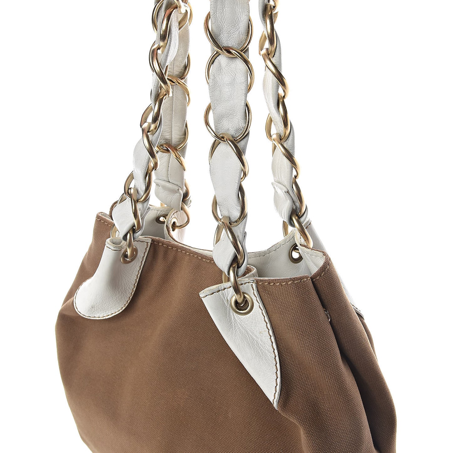 Canvas Calfskin CC Tote Brown White