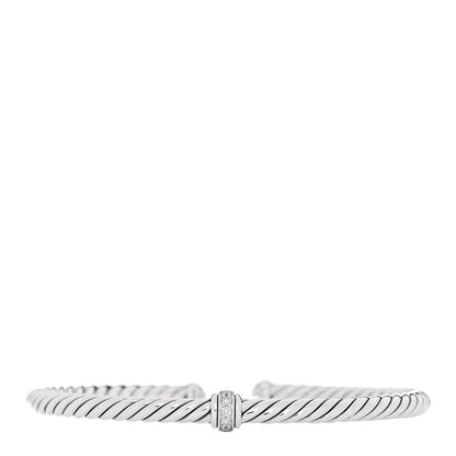 David Yurman Sterling Silver Diamond 4mm Cable Flex Single Station Bracelet 1 of 3