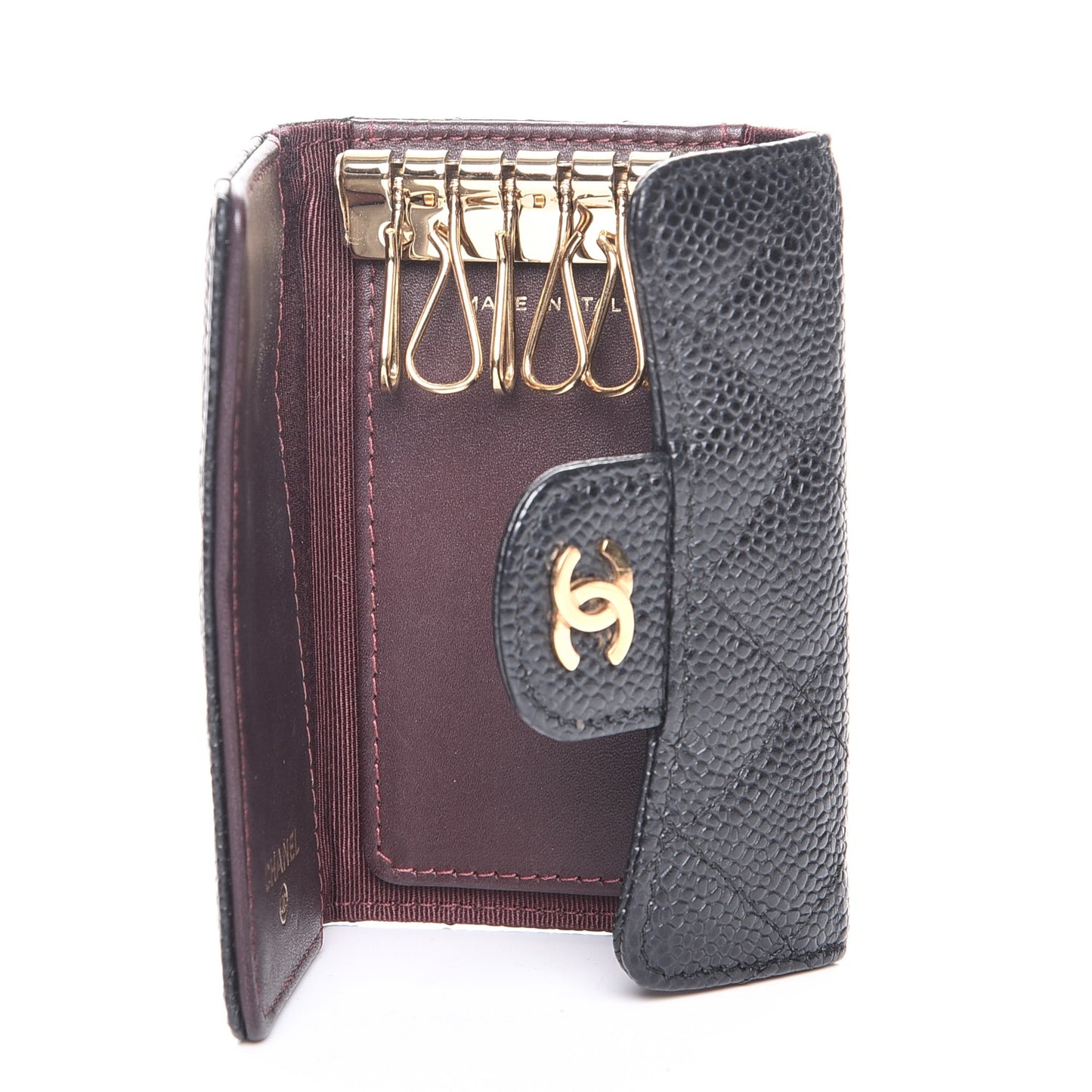 Caviar Quilted 6 Key Holder Black