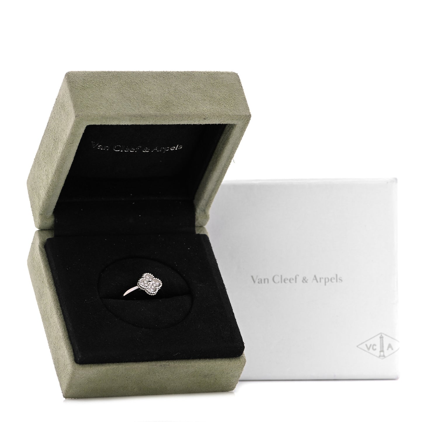 18K White Gold Diamond Sweet Alhambra Ring 50 5.25