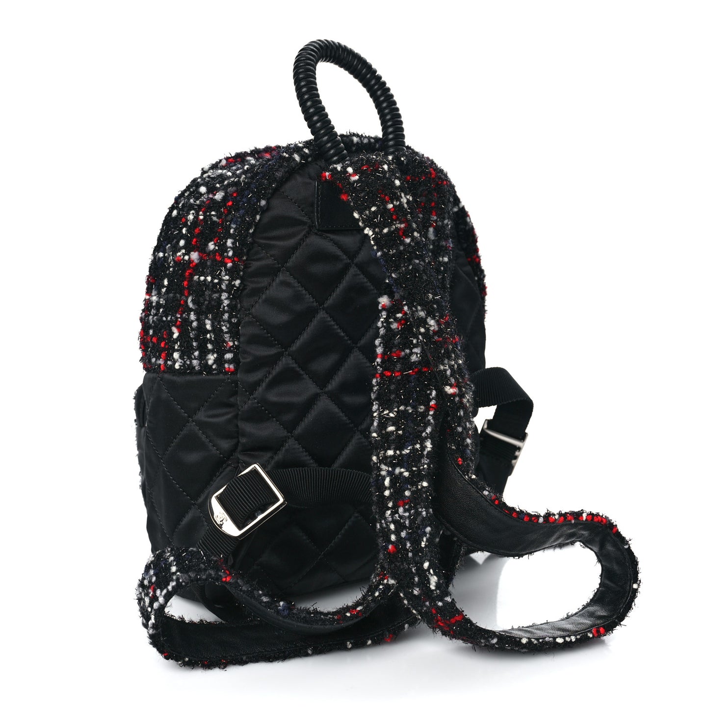 Tweed Nylon Quilted Small Astronaut Essentials Backpack Black Multicolor