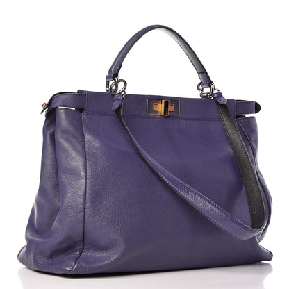 Fendi Goatskin Zucca Large Peekaboo Iconic Satchel Purple 4 of 14