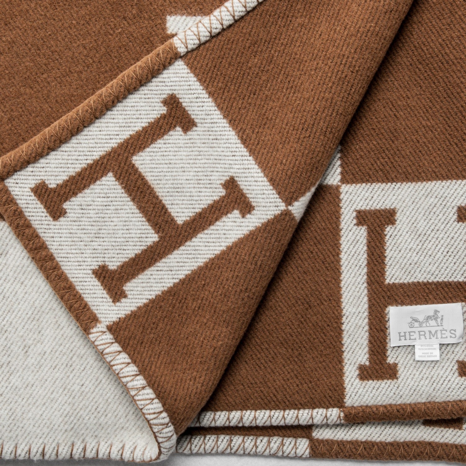 Hermes Wool Cashmere New Classic Avalon Blanket Ecru Camel 3 of 4